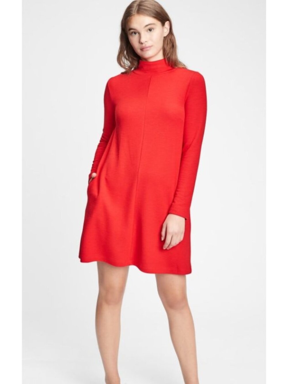 GAP Dress Size XS Long Sleeve Mock Neck Swing Rayon Blend Red Modern Holiday NEW